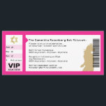 Concert Ticket Bat Mitzvah Invitation in Pink<br><div class="desc">Who’s ready to rock the bema? She is. The tour is coming to town. So make her a star and her Bat Mitzvah an event to remember. This invitation is styled just like a concert ticket. The aisle, row and seat correspond to the event date for an extra flourish. A...</div>