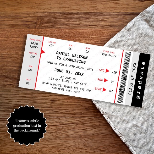 Concert Ticket Class of 2026 Modern Graduation Invitation (Concert Ticket Class of 2025 Modern Graduation Invitation)