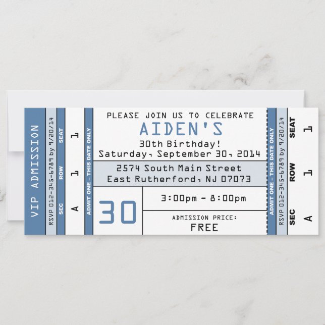 Concert Ticket Invitation Blue (Front)