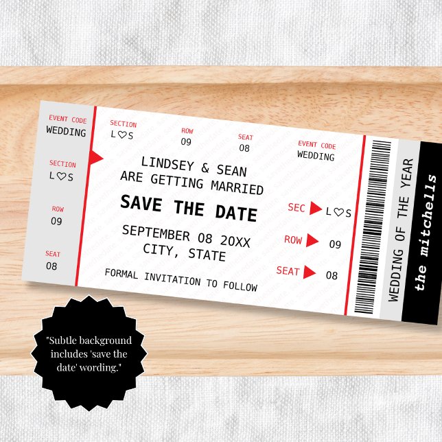 Concert Ticket Music Gig Unique Wedding Save The Date (Concert Ticket Music Gig Unique Wedding Save The Date)