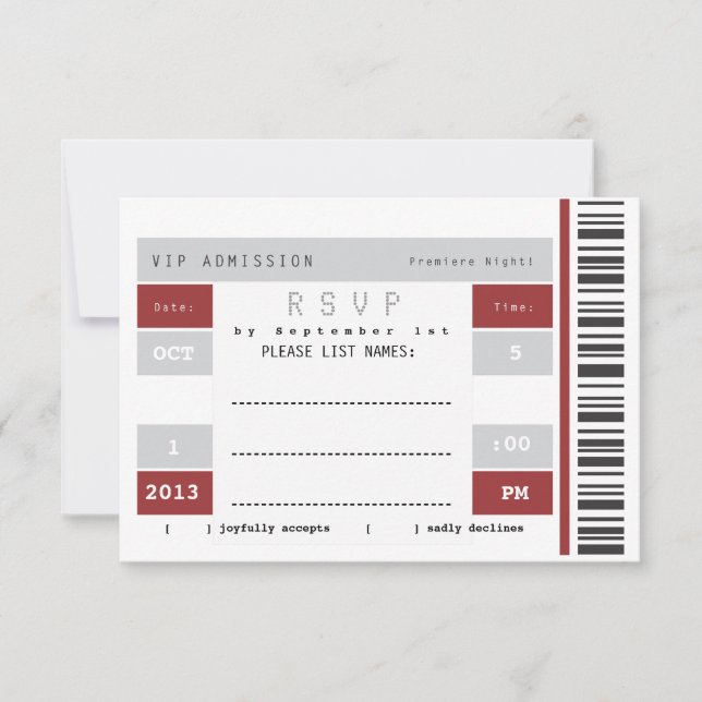 Concert Ticket Stub RSVP Card (Front)