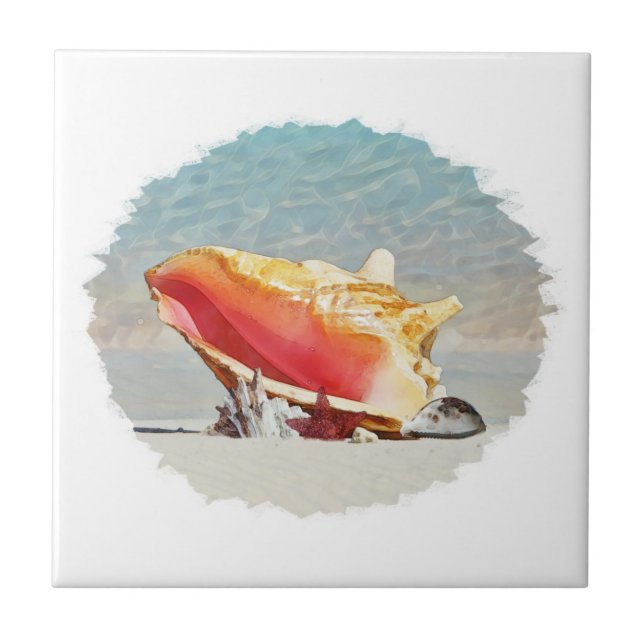 Conch On The Beach Ceramic Tile (Front)
