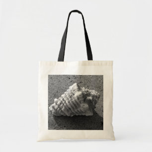 Conch Sea Shell Black and White Beach Tote Bag