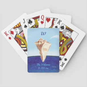Conch Seashell and Ocean Monogram Playing Cards
