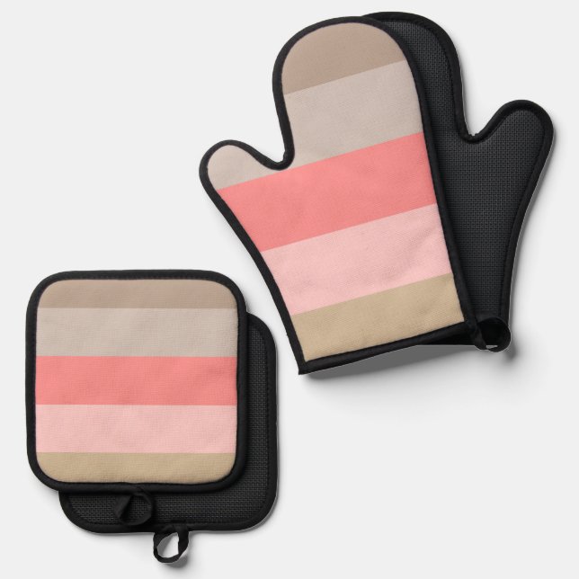 Conch Seashell Stripe Colours Oven Mitt & Pot Holder Set (Front/Back)