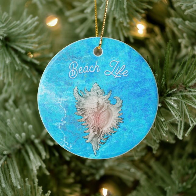 Conch Shell "Beach Life" Ceramic Ornament (Tree)