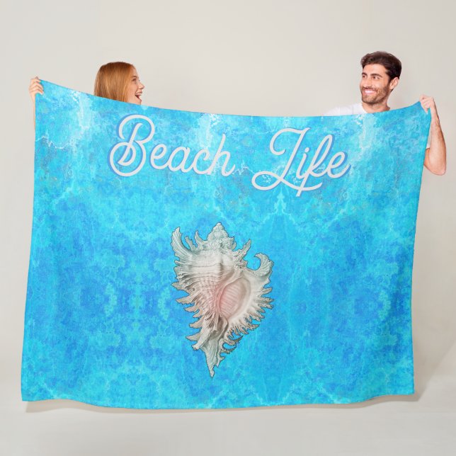 Conch Shell "Beach Life" Fleece Blanket (In Situ)