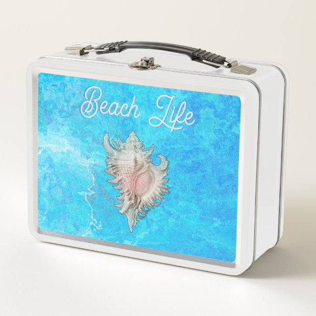 Conch Shell "Beach Life" Metal Lunch Box (Front)