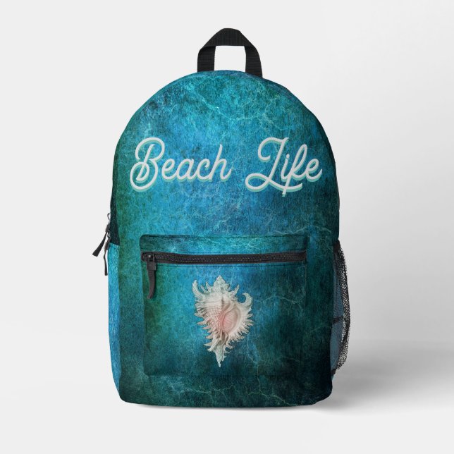 Conch Shell "Beach Life" Printed Backpack (Front)