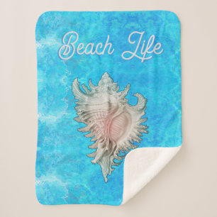 Conch Shell "Beach Life" Sherpa Blanket