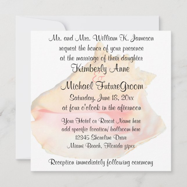 Conch Shell Beach Theme Wedding Invitation (Front)