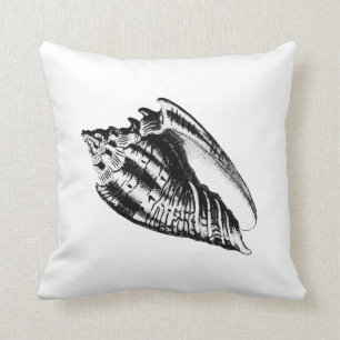 Conch Shell - black and white Cushion