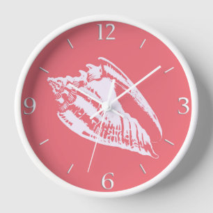 Conch Shell - coral pink and white Wall Clock