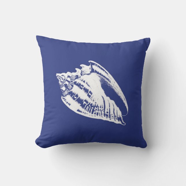 Conch Shell - navy blue and white Cushion (Front)