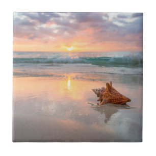 Conch Shell on the Beach Jamaica Ceramic Tile