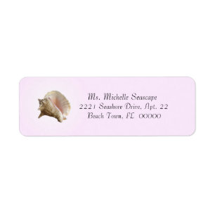 Conch Shell Photograph on Pink Return Label Return Address Label