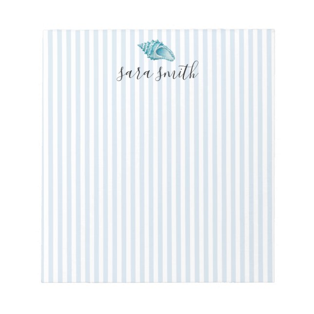 Conch Shell Seashell Custom Name Stripe Notepad (Front)