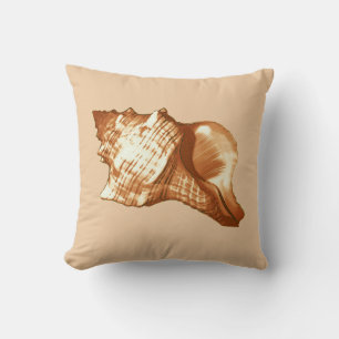 Conch shell sketch - brown, white and tan cushion