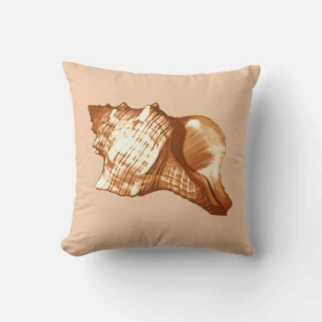 Conch shell sketch - brown, white and tan cushion (Front)