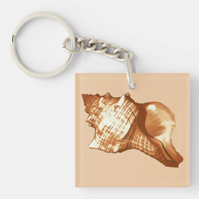 Conch shell sketch - brown, white and tan key ring (Front)