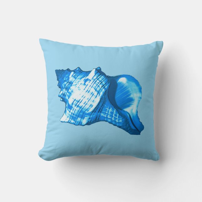 Conch shell sketch - cobalt and sky blue cushion (Front)