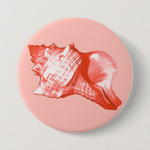 Conch shell sketch - coral, shell pink and white 7.5 cm round badge