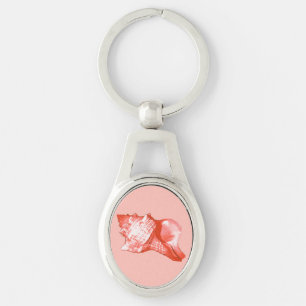 Conch shell sketch - coral, shell pink and white key ring