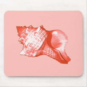Conch shell sketch - coral, shell pink and white mouse pad