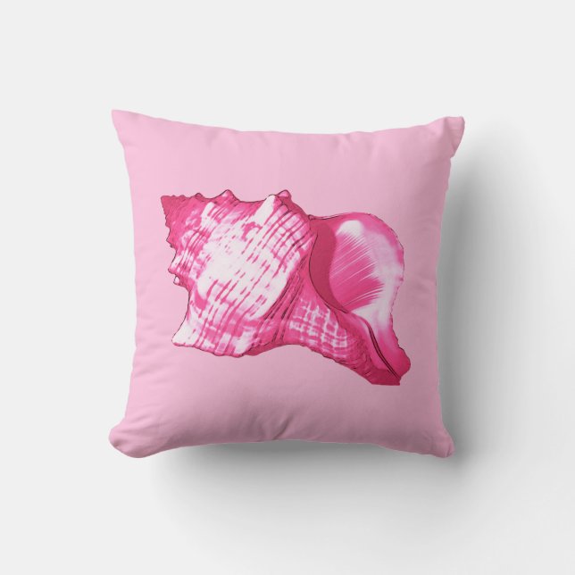 Conch shell sketch - fuchsia pink and white cushion (Front)