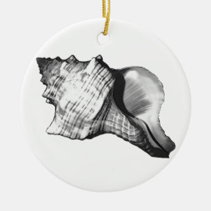 Conch shell sketch - shades of grey and white ceramic ornament