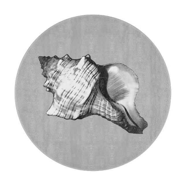Conch shell sketch - shades of grey and white cutting board (Front)