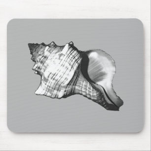Conch shell sketch - shades of grey and white mouse pad