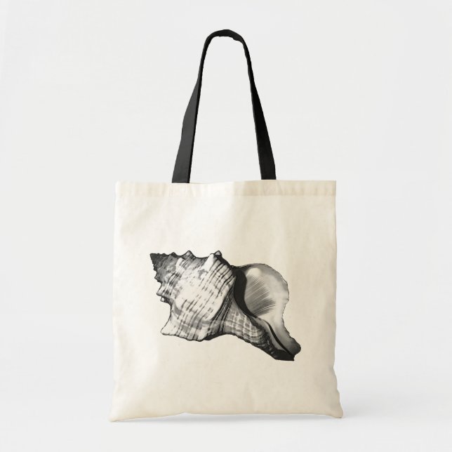 Conch shell sketch - shades of grey and white tote bag (Front)