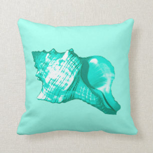 Conch shell sketch - turquoise, white and aqua cushion