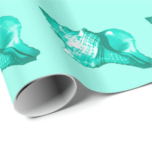 Conch shell sketch - turquoise, white and aqua wrapping paper