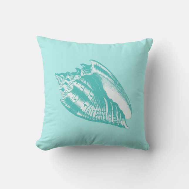 Conch Shell - soft aqua and white Cushion (Front)