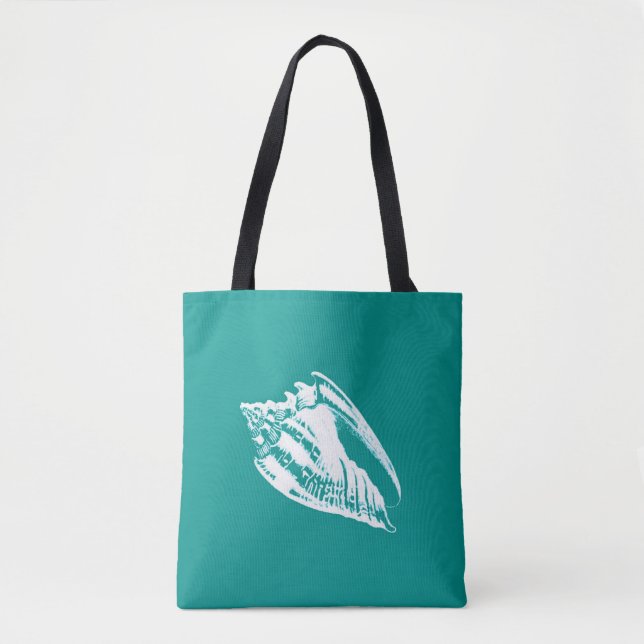 Conch Shell - turquoise and white Tote Bag (Front)