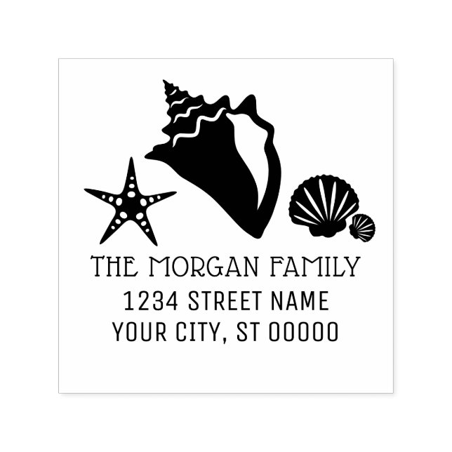 Conch Starfish Seashells Beach Name Address Self-inking Stamp (Design)