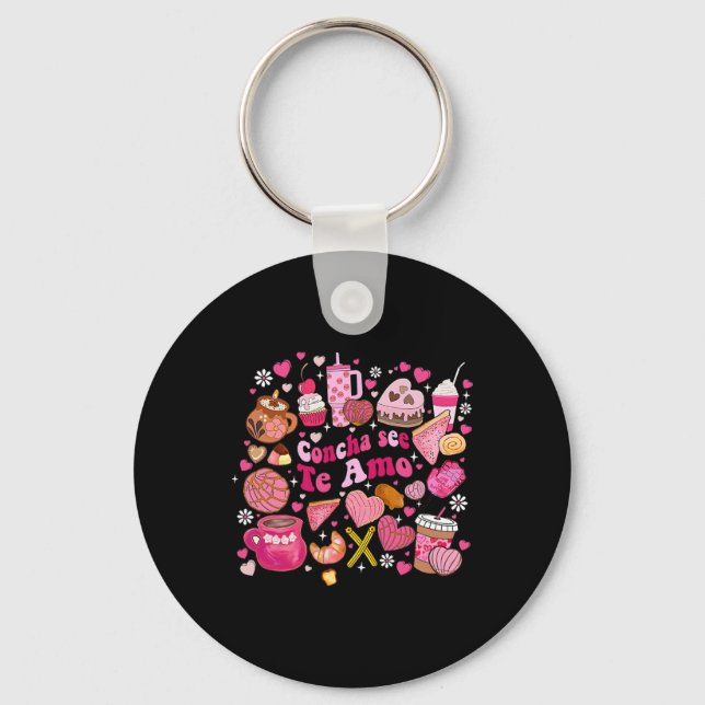 Concha See Te Amo Mexican Valentine Cafecito Chism Key Ring (Front)