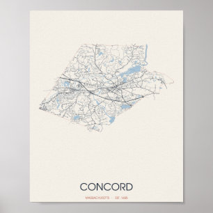 Concord Massachusetts Street Map Poster