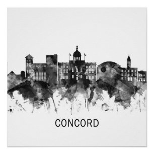 Concord New Hampshire Skyline BW Poster