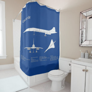 Concorde - Aeroplane Blueprint Drawing Plans ABD Shower Curtain