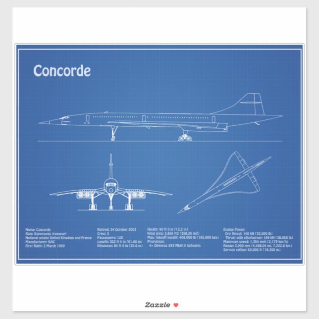 Concorde - Aeroplane Blueprint Drawing Plans AD (Sheet)