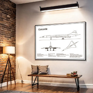 Concorde - Aeroplane Blueprint Drawing Plans BD Poster