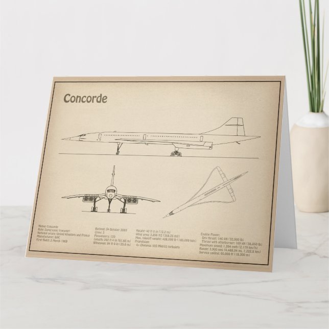 Concorde - Aeroplane Blueprint Drawing Plans SD Thank You Card (Front)