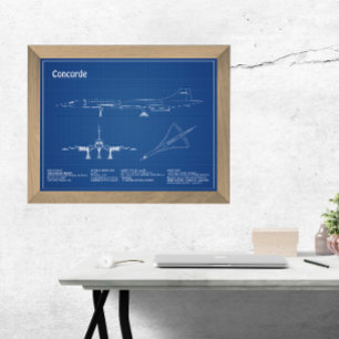 Concorde - Airplane Blueprint Drawing Plans AD Photo Print