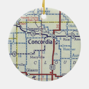 Concordia Kansas Vintage Map Ceramic Ornament