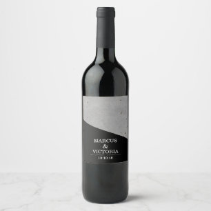 Concrete Black and White Modern Wedding Wine Label