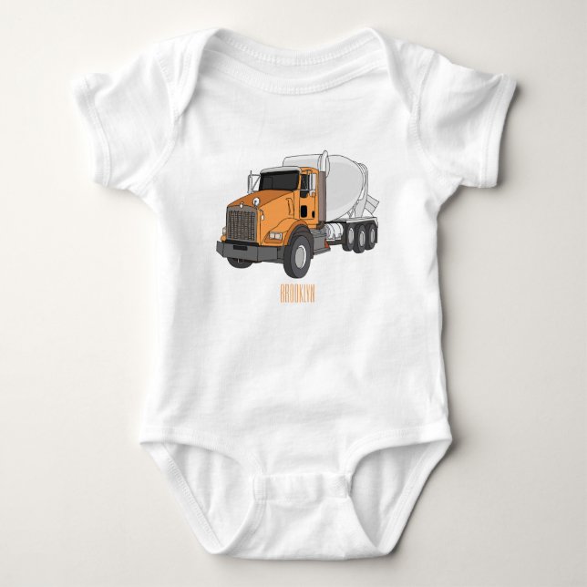 Concrete cement mixing truck cartoon illustration  baby bodysuit (Front)