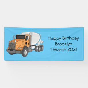 Concrete cement mixing truck cartoon illustration banner